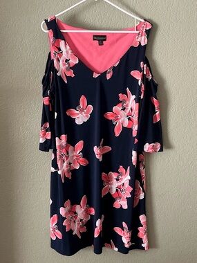 Coldwater Creek Navy Dress with Pink Floral Print